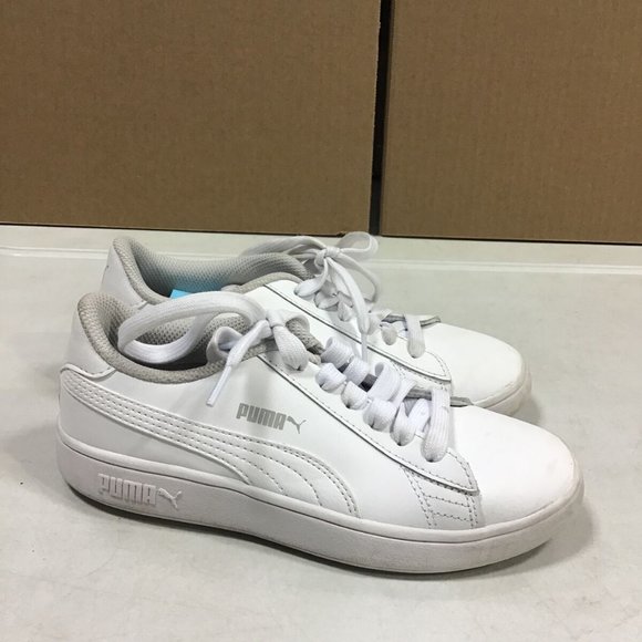 PUMA UNISEX CHILD SMASH V2 LEATHER SNEAKERS WHITE 2.5C - Picture 1 of 5